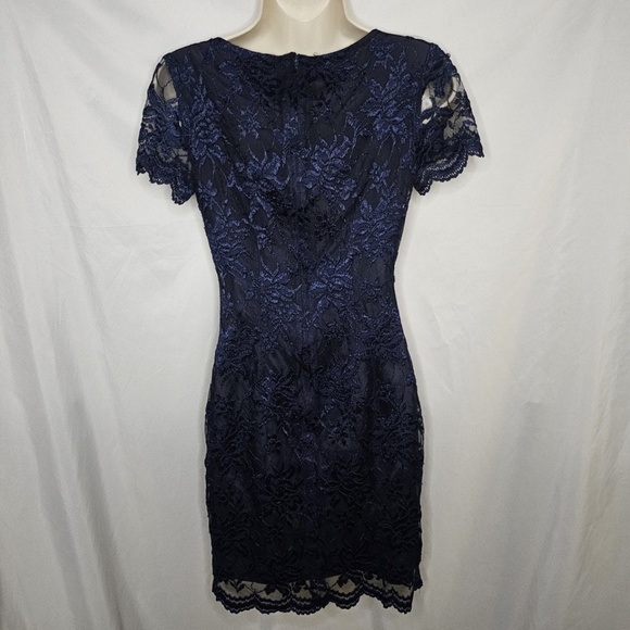 VTG Women ABS Evening Collection Neiman Marcus Navy Blue Floral Lace Dress Sze 4 - Picture 8 of 15